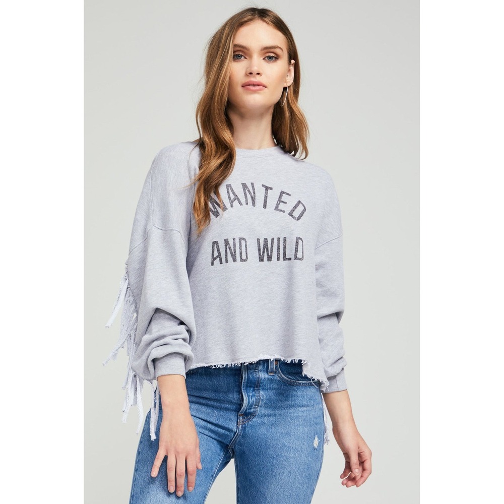 Wildfox Couture Sweatshirt Womens S Gray Wanted Wild Ophelia Fringe‎ Oversized